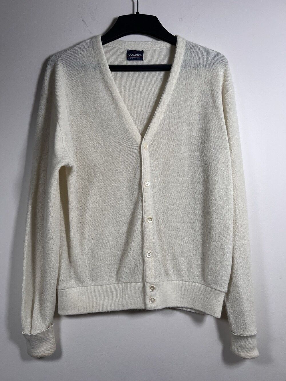 Jockey Trophy Cardigan Sweater XL White Classic Knitwear Grandpa Prep Vintage